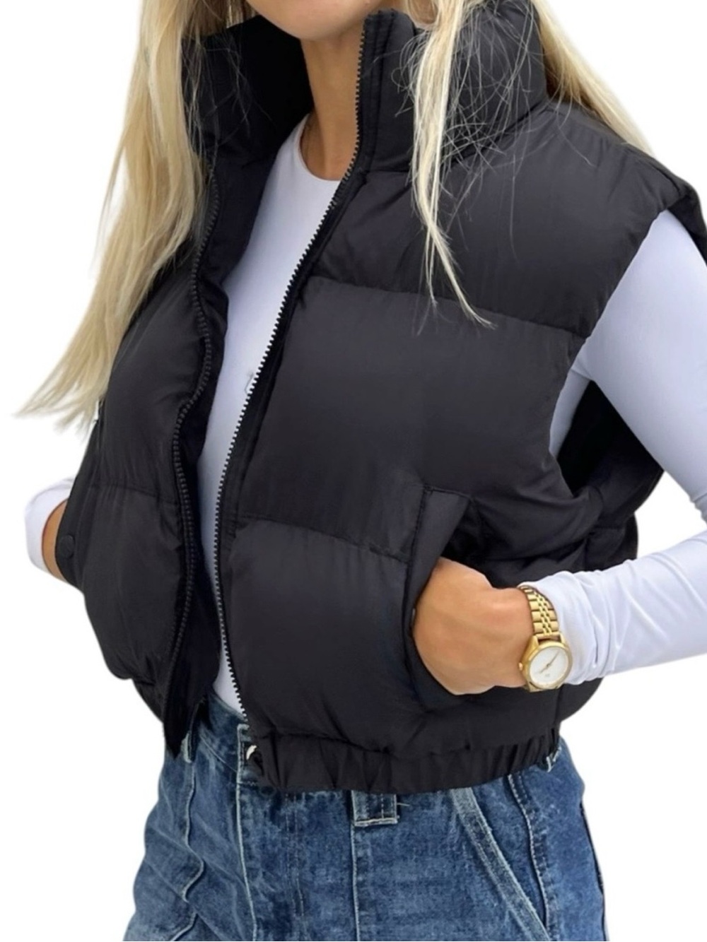 ANWND Black Cropped Puffer Vest